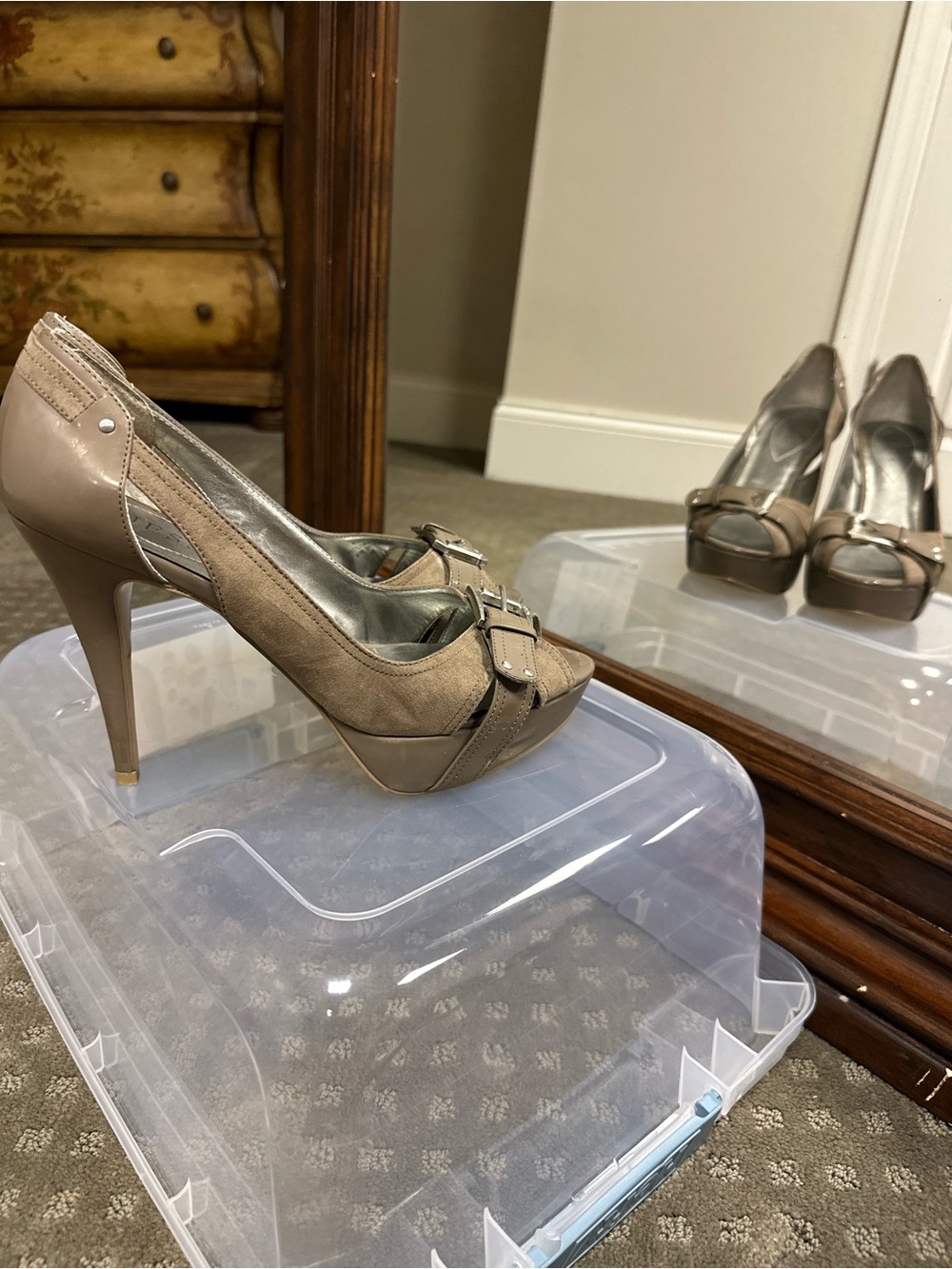 Guess Taupe Peep-Toe High Heel Pumps